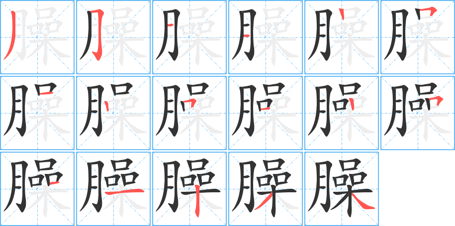 臊字的笔顺笔画分步演示