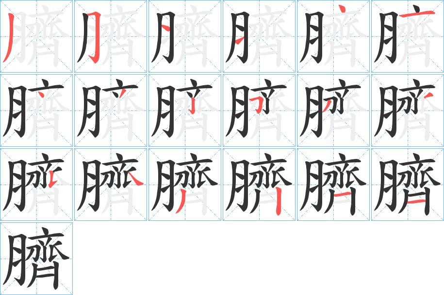 臍字的笔顺笔画分步演示
