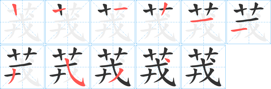 茙字的笔顺笔画分步演示