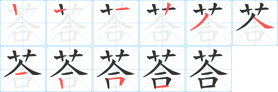 荅字的笔顺笔画分步演示
