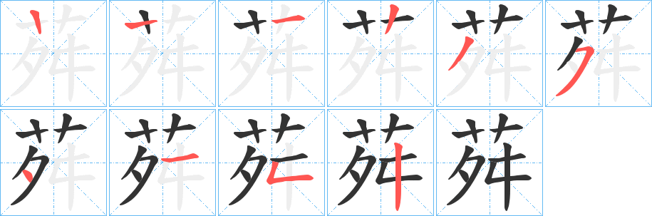 荈字的笔顺笔画分步演示