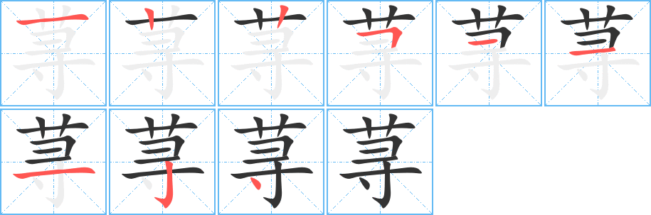 荨字的笔顺笔画分步演示