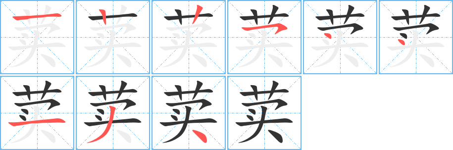 荬字的笔顺笔画分步演示