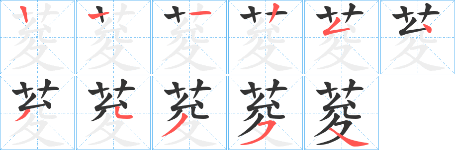 荾字的笔顺笔画分步演示