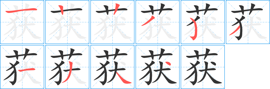 获字的笔顺笔画分步演示