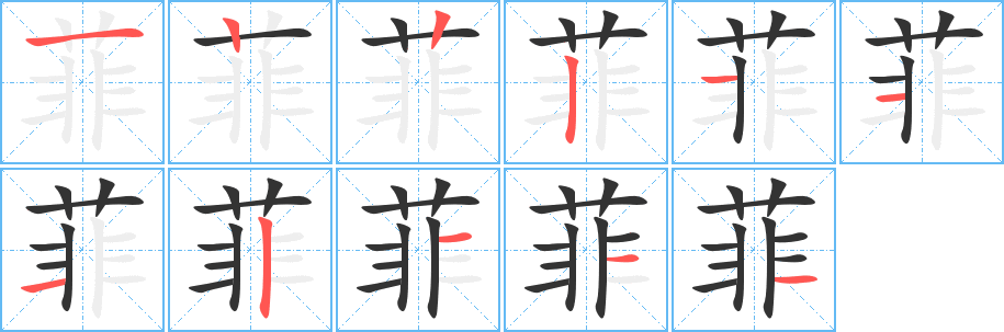 菲字的笔顺笔画分步演示