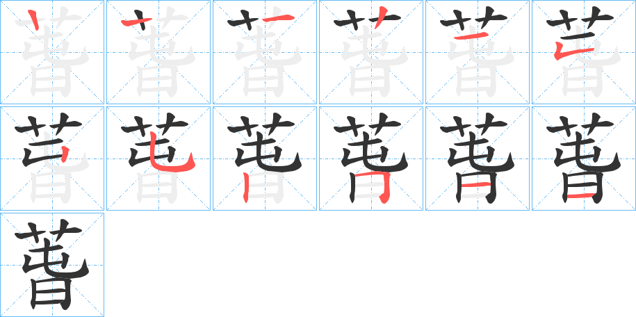 萅字的笔顺笔画分步演示