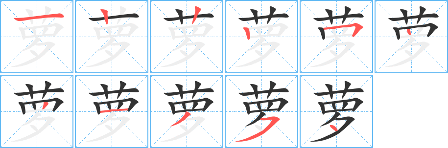 萝字的笔顺笔画分步演示