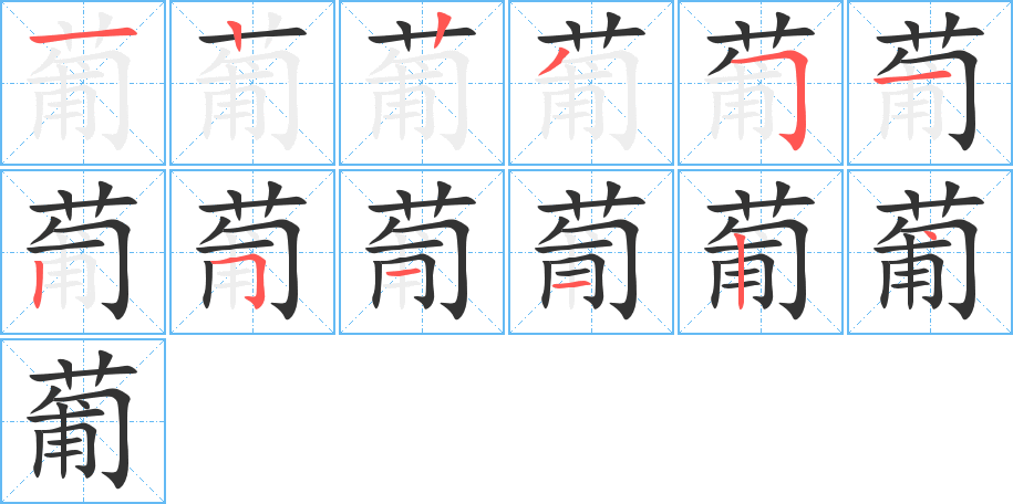 葡字的笔顺笔画分步演示