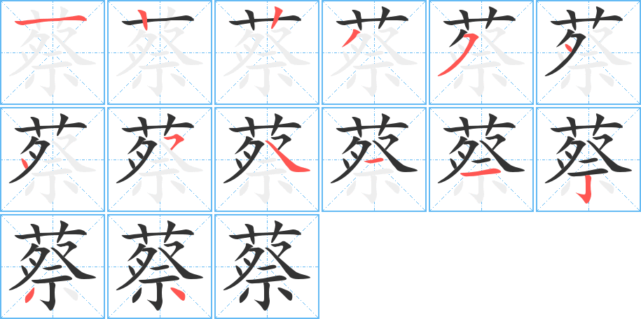 蔡字的笔顺笔画分步演示