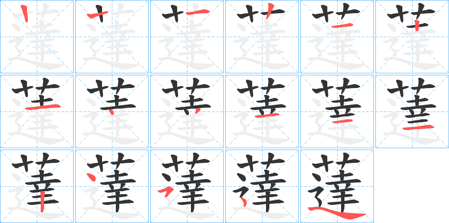 薘字的笔顺笔画分步演示