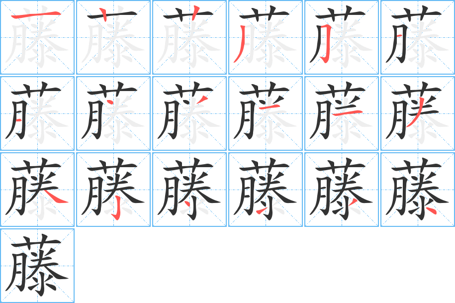 藤字的笔顺笔画分步演示