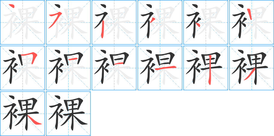 裸字的笔顺笔画分步演示