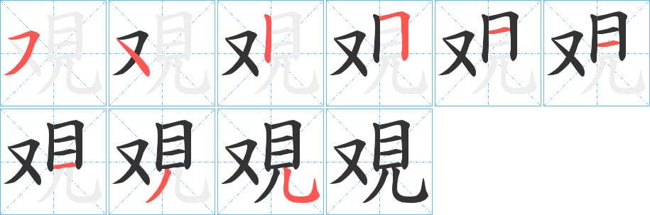 覌字的笔顺笔画分步演示