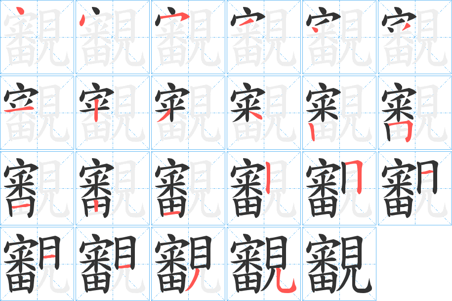 覾字的笔顺笔画分步演示