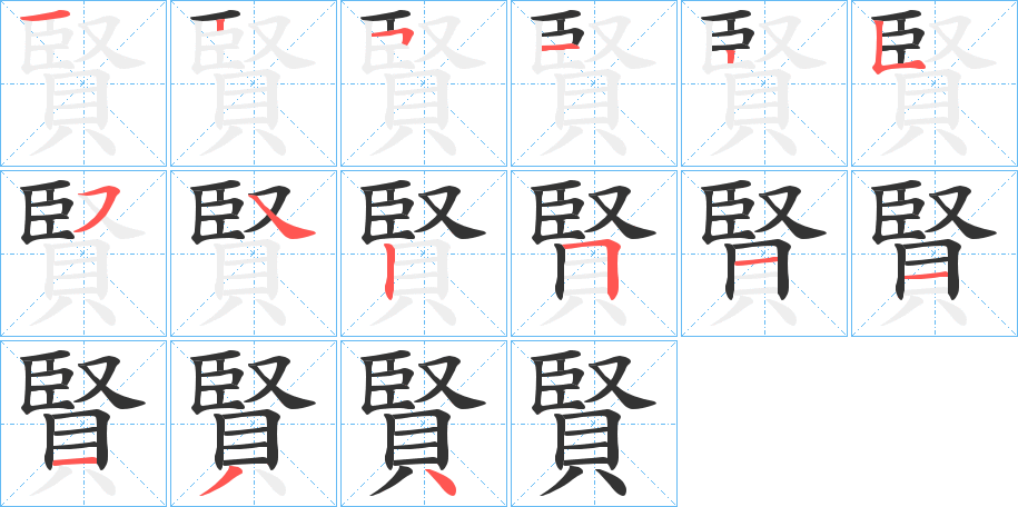 賢字的笔顺笔画分步演示