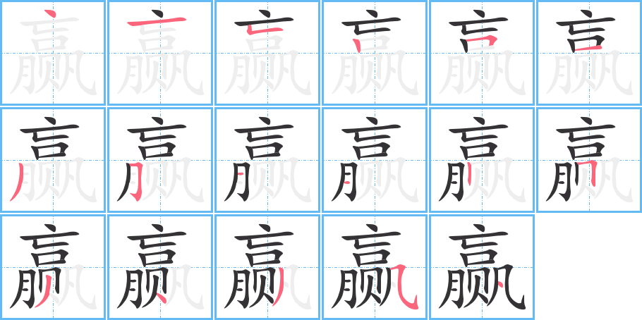 赢字的笔顺笔画分步演示