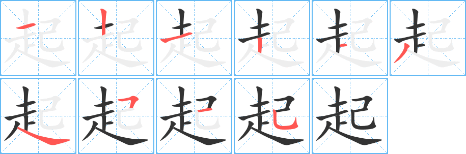 起字的笔顺笔画分步演示