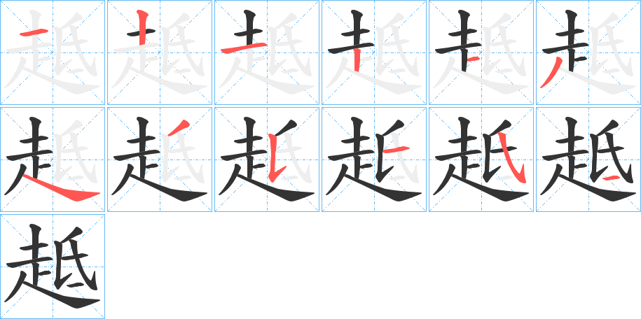 趆字的笔顺笔画分步演示