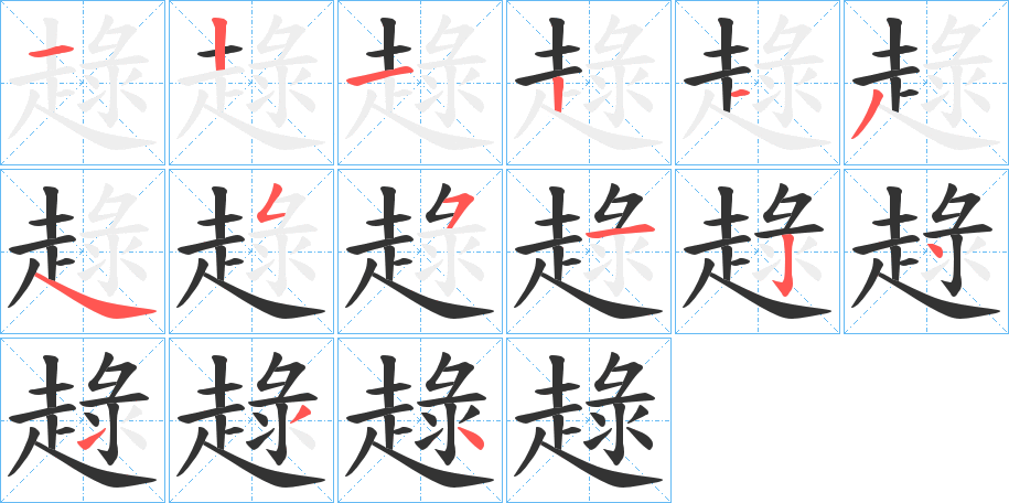 趢字的笔顺笔画分步演示
