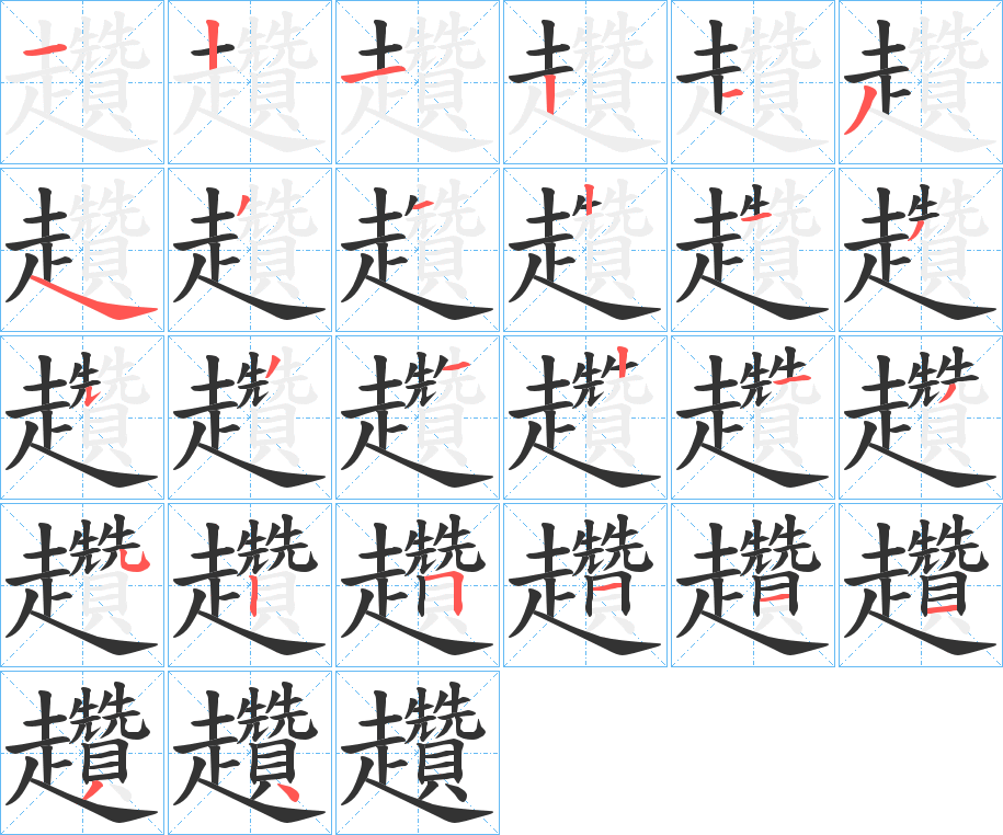 趲字的笔顺笔画分步演示