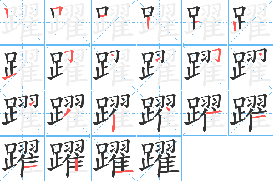 躍字的笔顺笔画分步演示