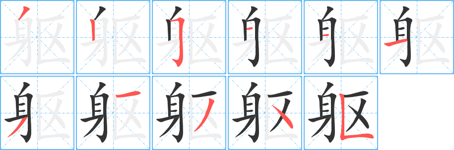 躯字的笔顺笔画分步演示