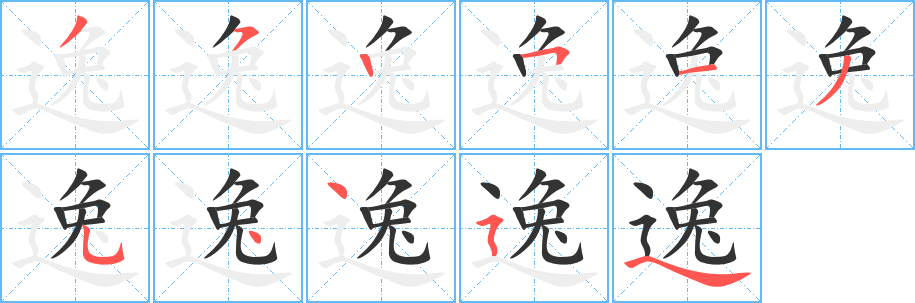 逸字的笔顺笔画分步演示