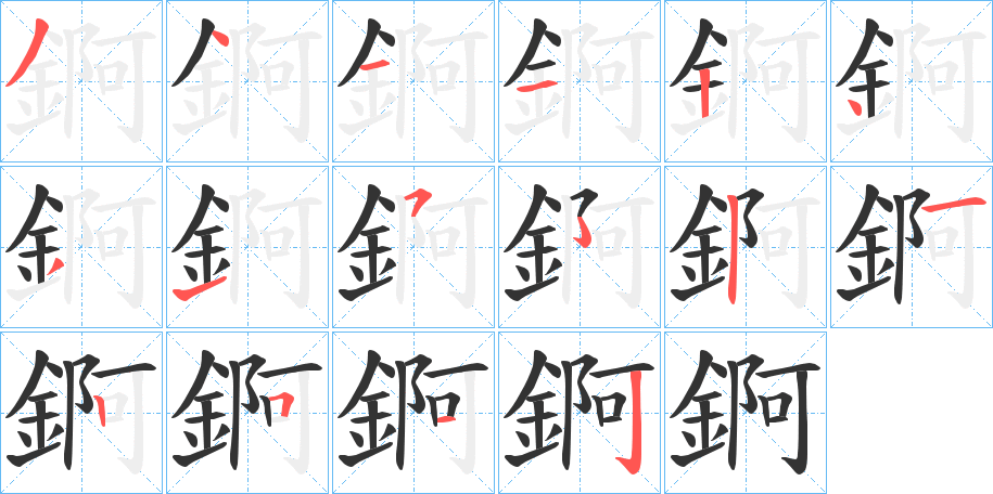 錒字的笔顺笔画分步演示