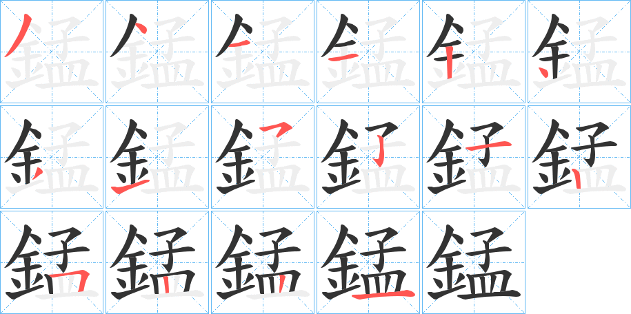 錳字的笔顺笔画分步演示