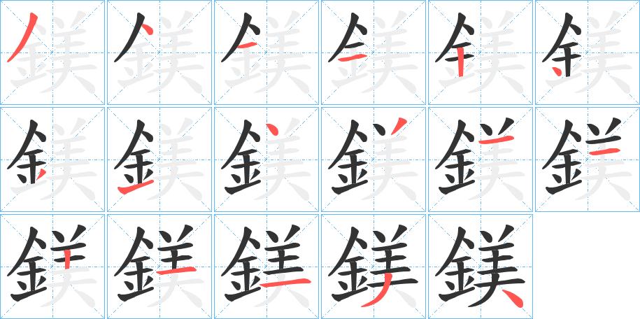 鎂字的笔顺笔画分步演示