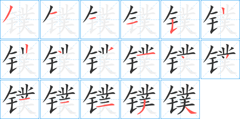 镤字的笔顺笔画分步演示