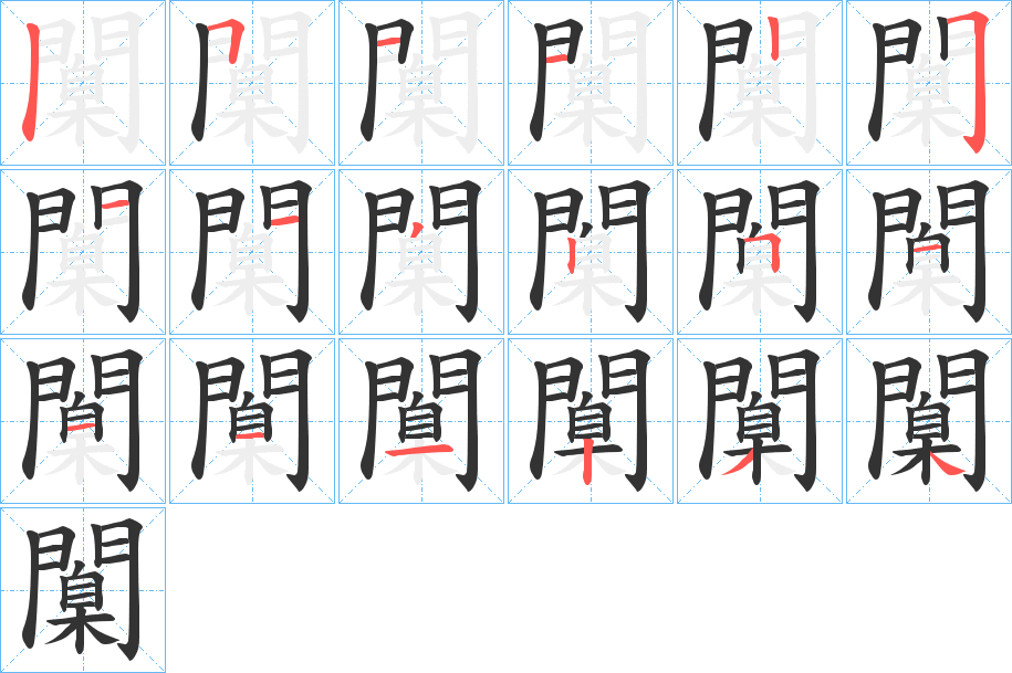 闑字的笔顺笔画分步演示