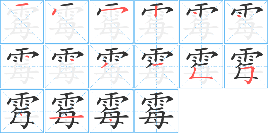 霉字的笔顺笔画分步演示
