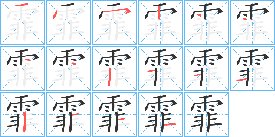 霏字的笔顺笔画分步演示