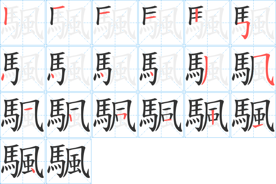 颿字的笔顺笔画分步演示