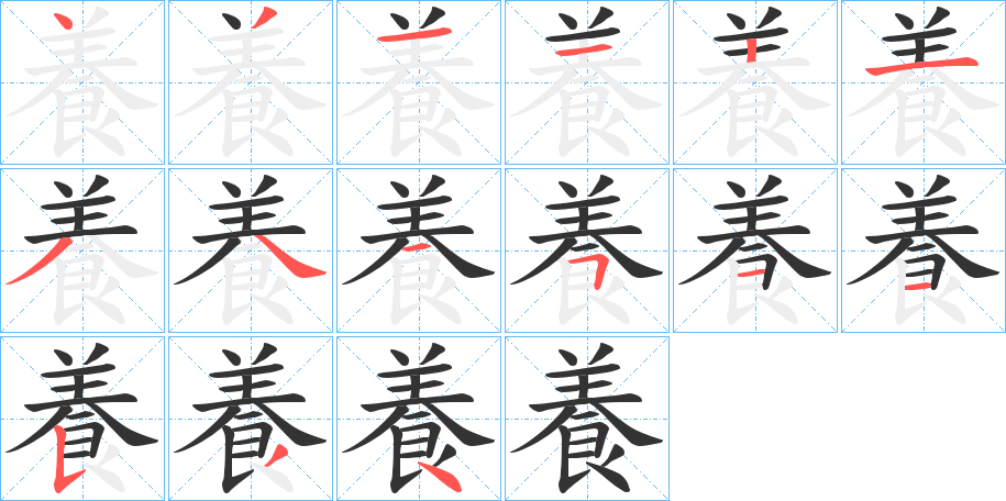 養字的笔顺笔画分步演示