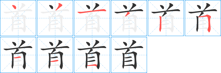 首字的笔顺笔画分步演示