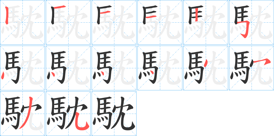 馾字的笔顺笔画分步演示