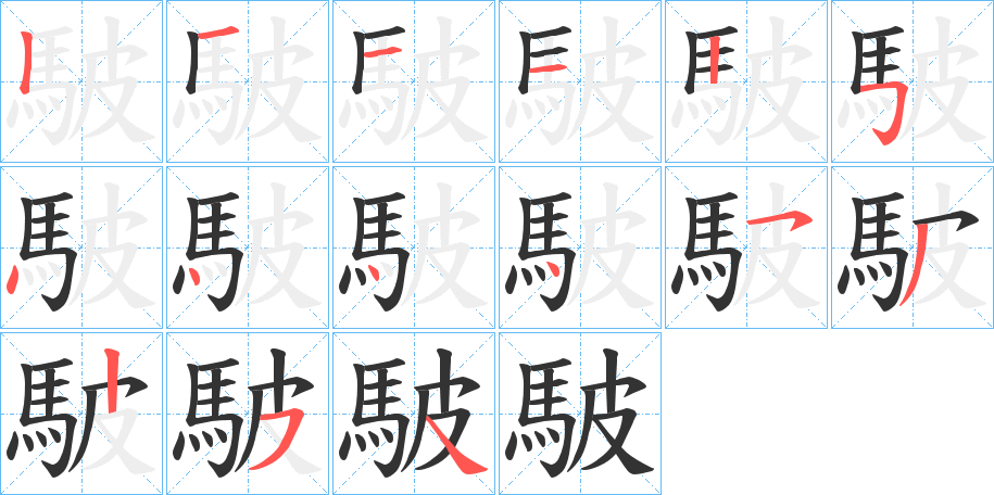 駊字的笔顺笔画分步演示
