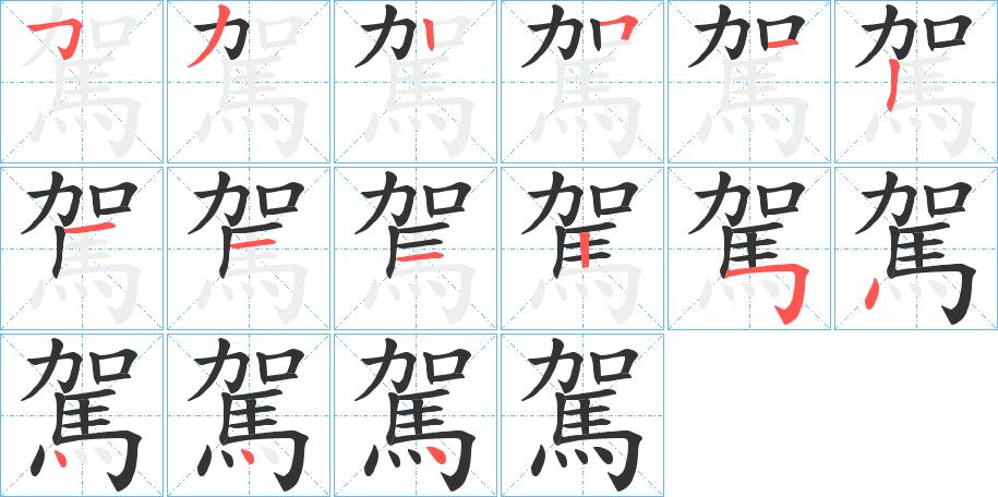 駕字的笔顺笔画分步演示