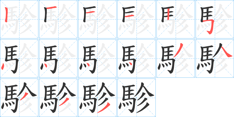 駗字的笔顺笔画分步演示