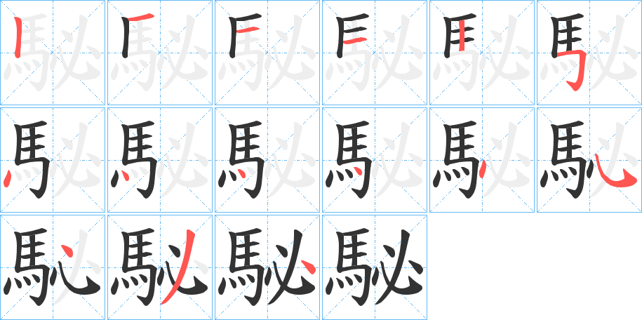 駜字的笔顺笔画分步演示