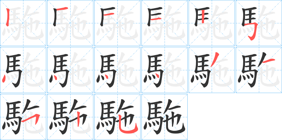 駞字的笔顺笔画分步演示