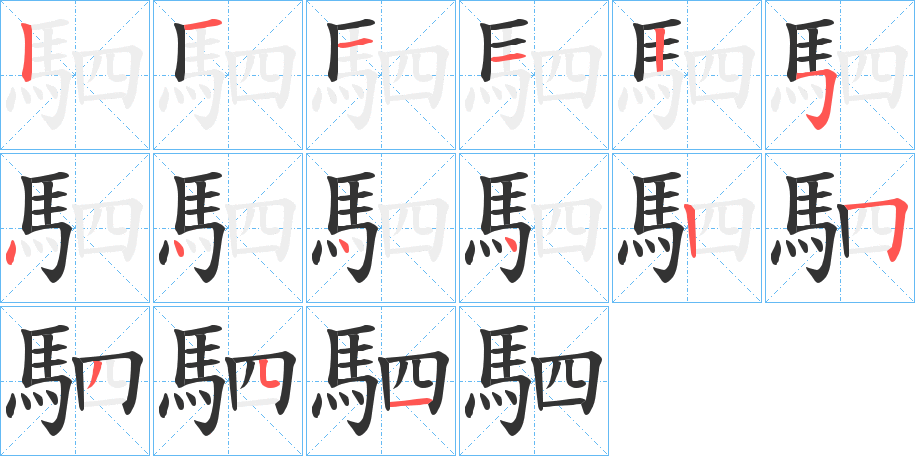 駟字的笔顺笔画分步演示