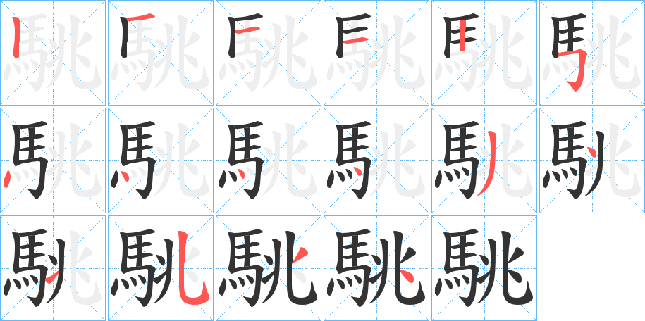 駣字的笔顺笔画分步演示