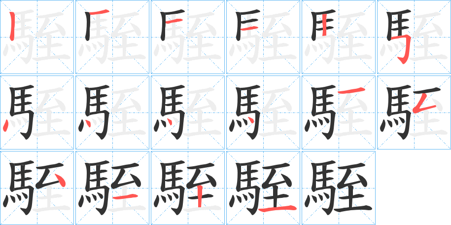 駤字的笔顺笔画分步演示