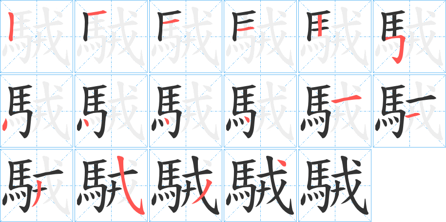 駥字的笔顺笔画分步演示