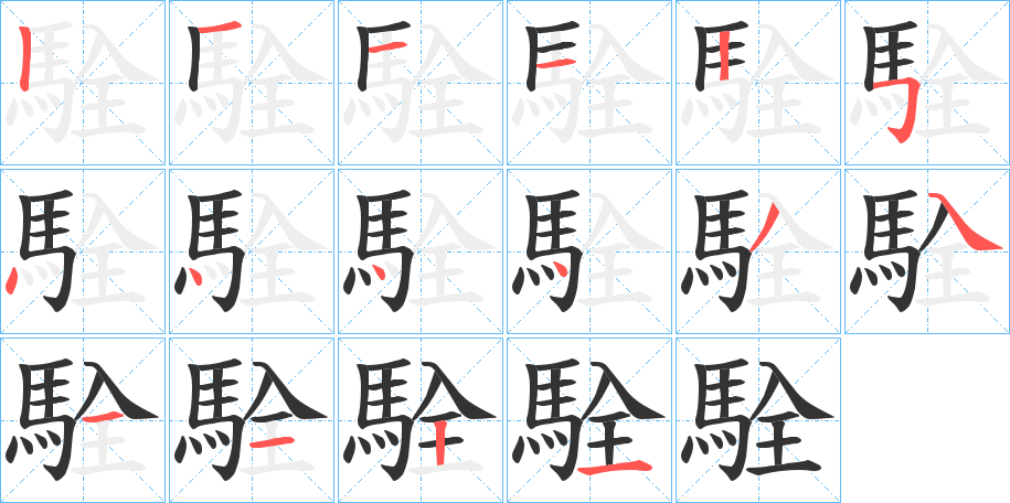 駩字的笔顺笔画分步演示