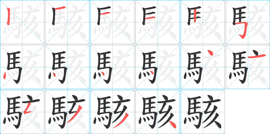 駭字的笔顺笔画分步演示